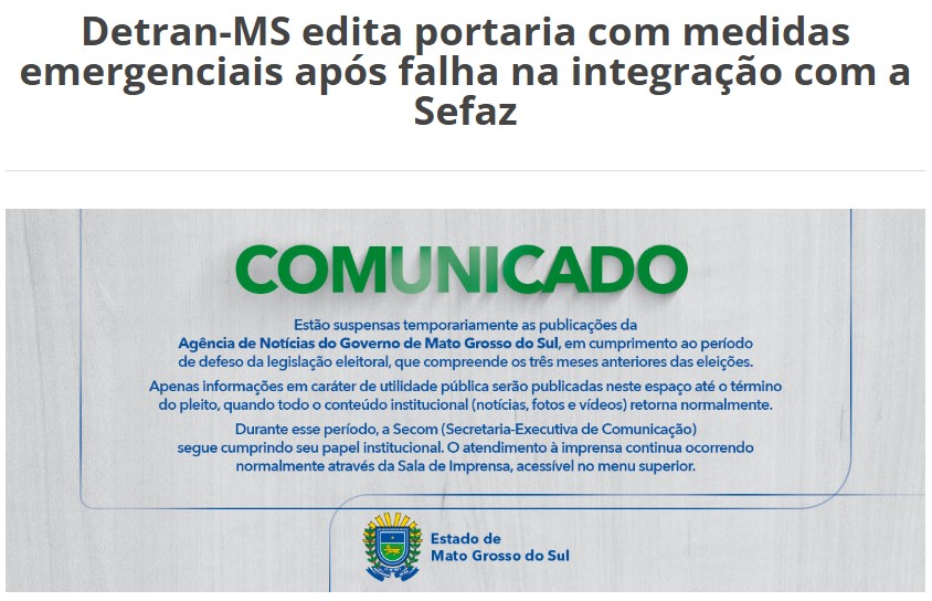 Detran-MS edita portaria com medidas emergenciais após falha na integração com a Sefaz
